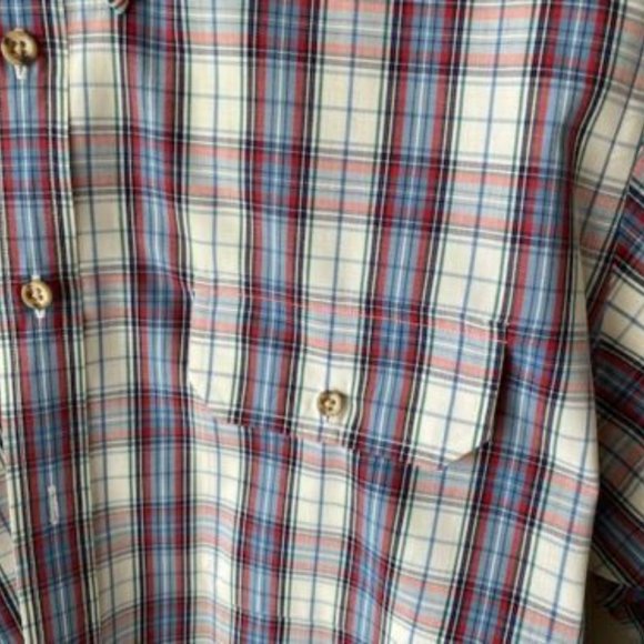 NORDSTROM * l/s BLUE White RED PLAID Dress SHIRT~ button collar & cuffs ~ XL - Picture 4 of 5